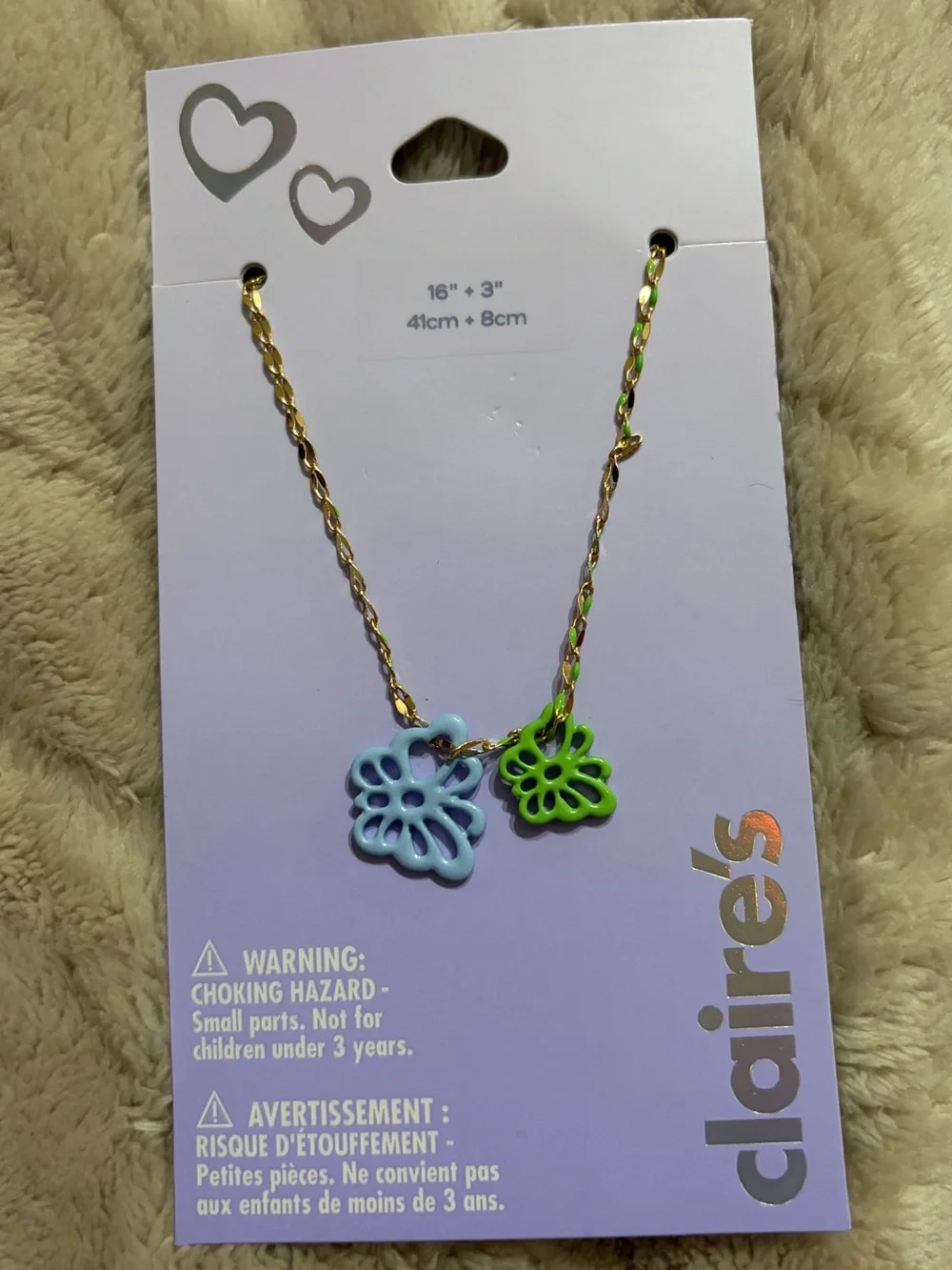 NWT-Claire's Gold Chain Necklace with Blue & Green Butterfly Charms
